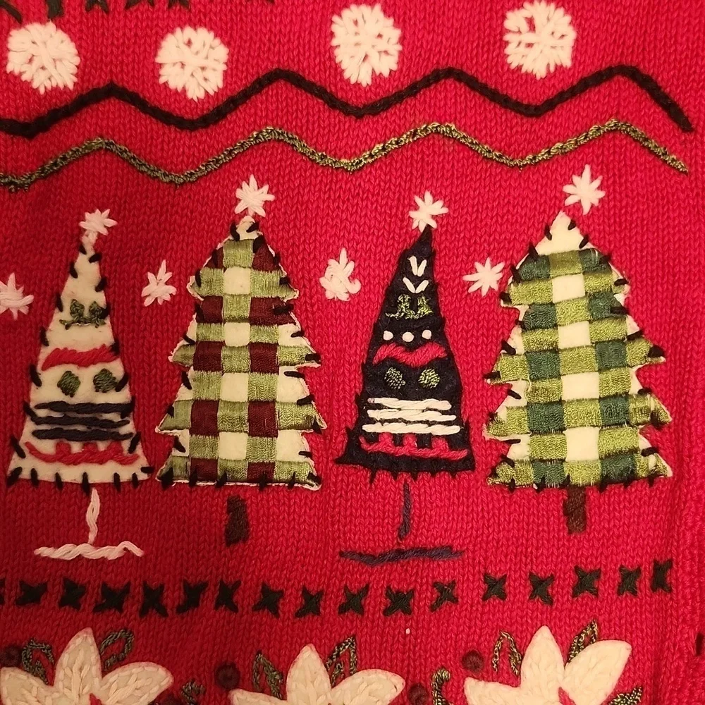 Tiara International Xmas theme applique cotton cardigan sz L